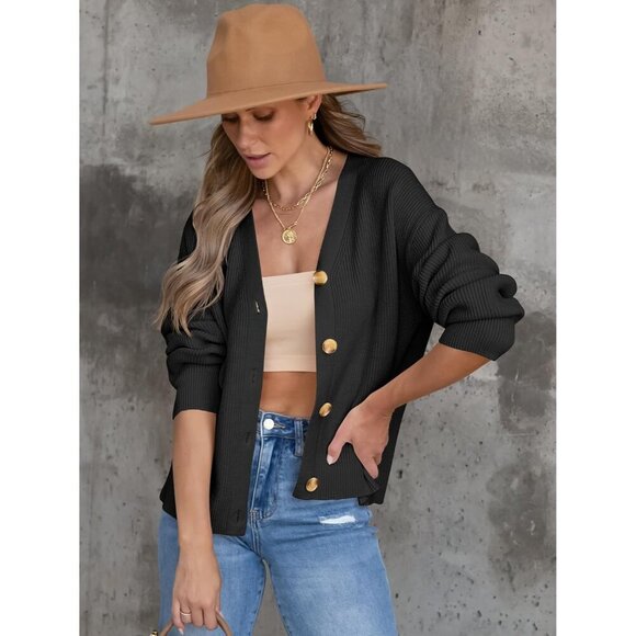 Women Knit Cardigan Sweater Oversized Open Front Button Fall Outfits Light - Picture 5 of 5